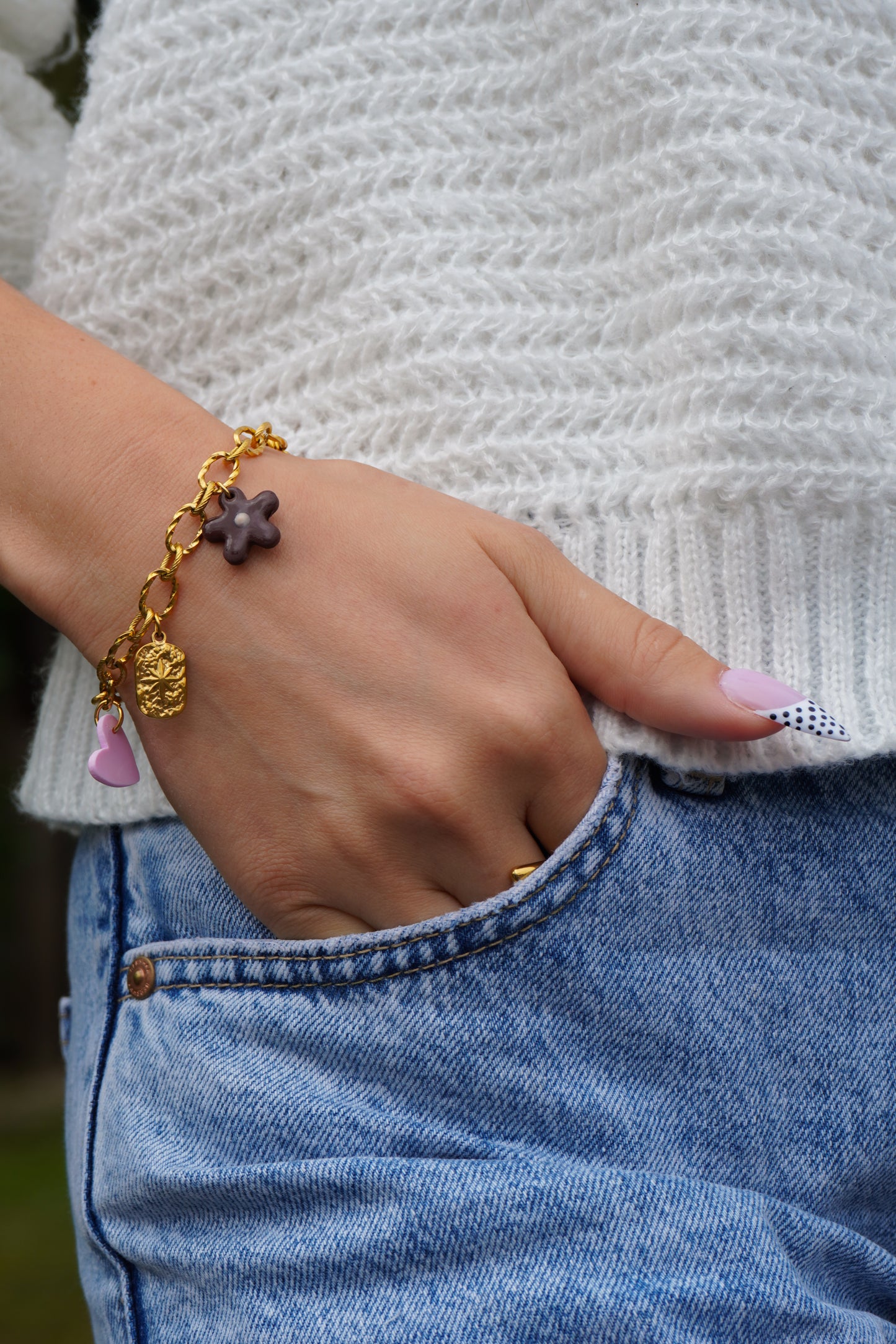 Bracelet charms cœur rose