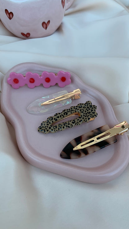 Barrette Fleurs rouges et roses