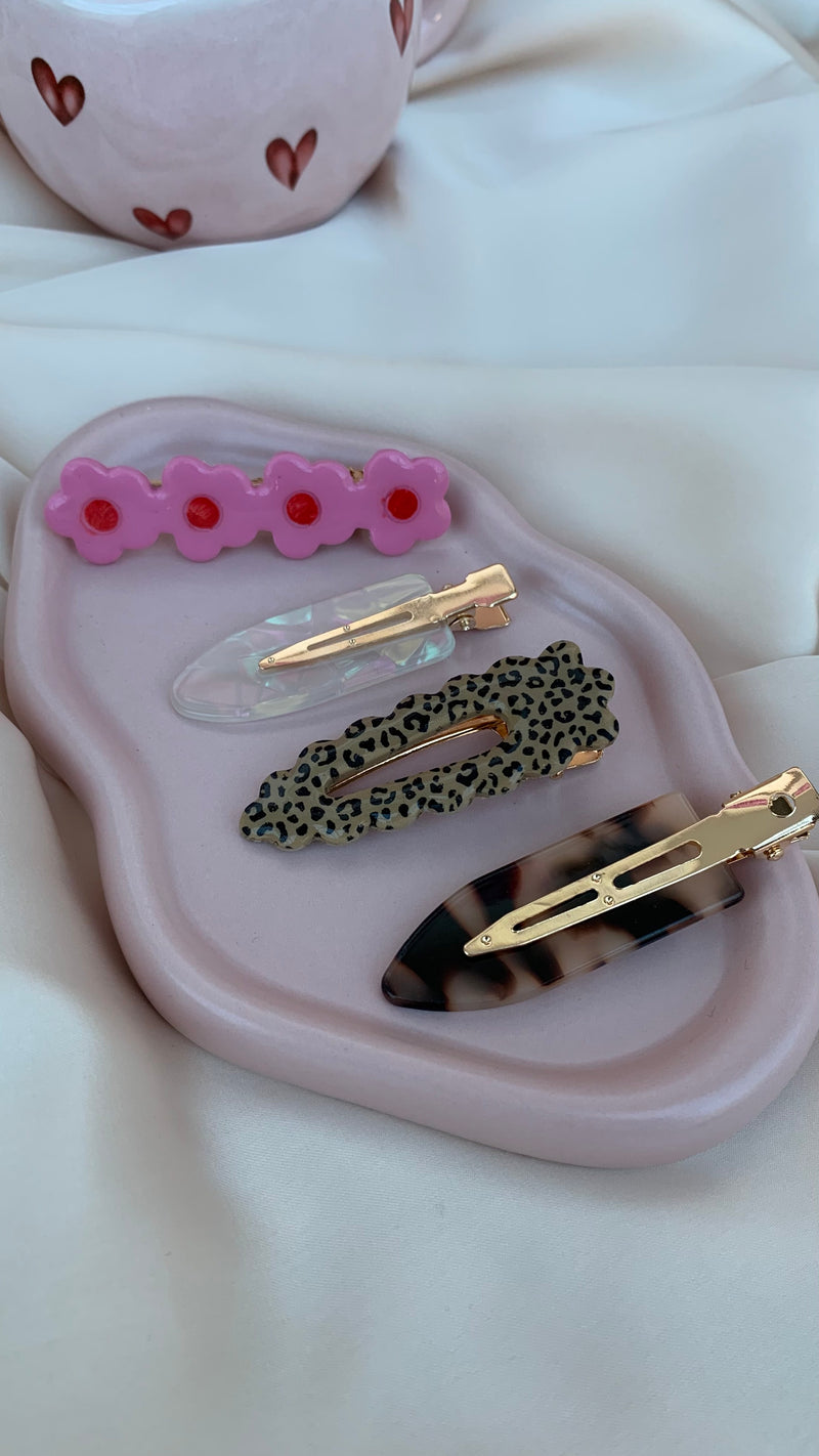 Barrette Fleurs rouges et roses