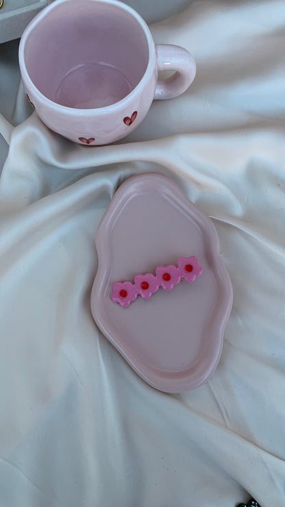 Barrette Fleurs rouges et roses