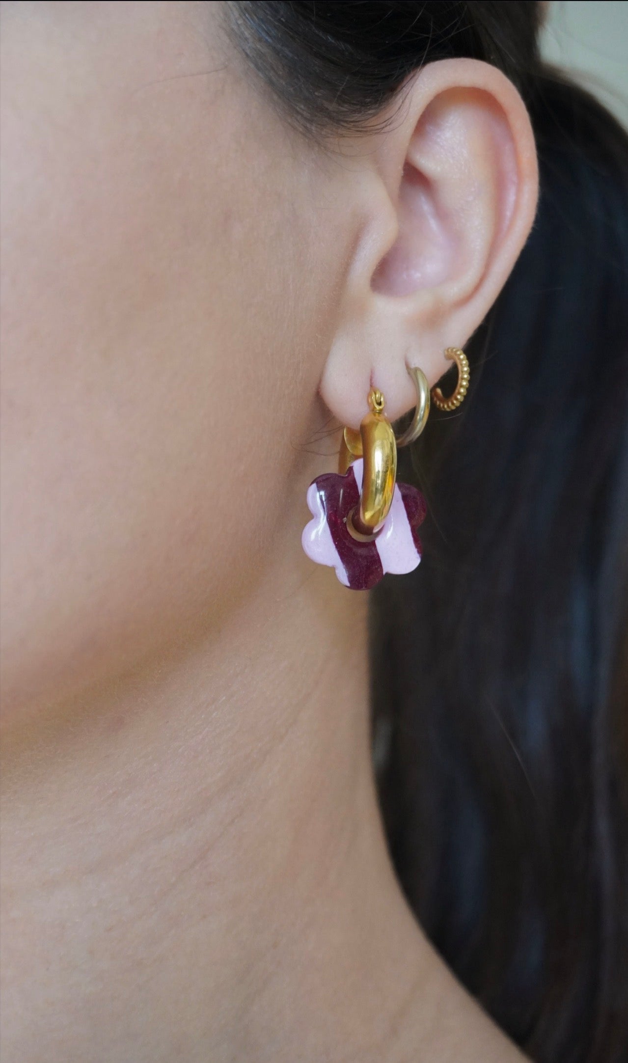 Pampilles rayures rose et bordeaux