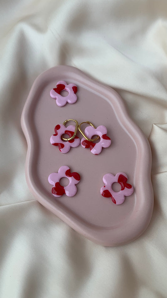 Pampilles fleurs rose et rouge