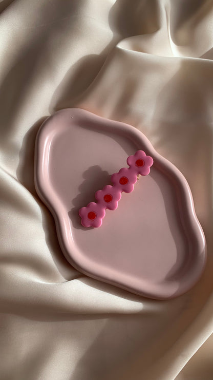 Barrette Fleurs rouges et roses