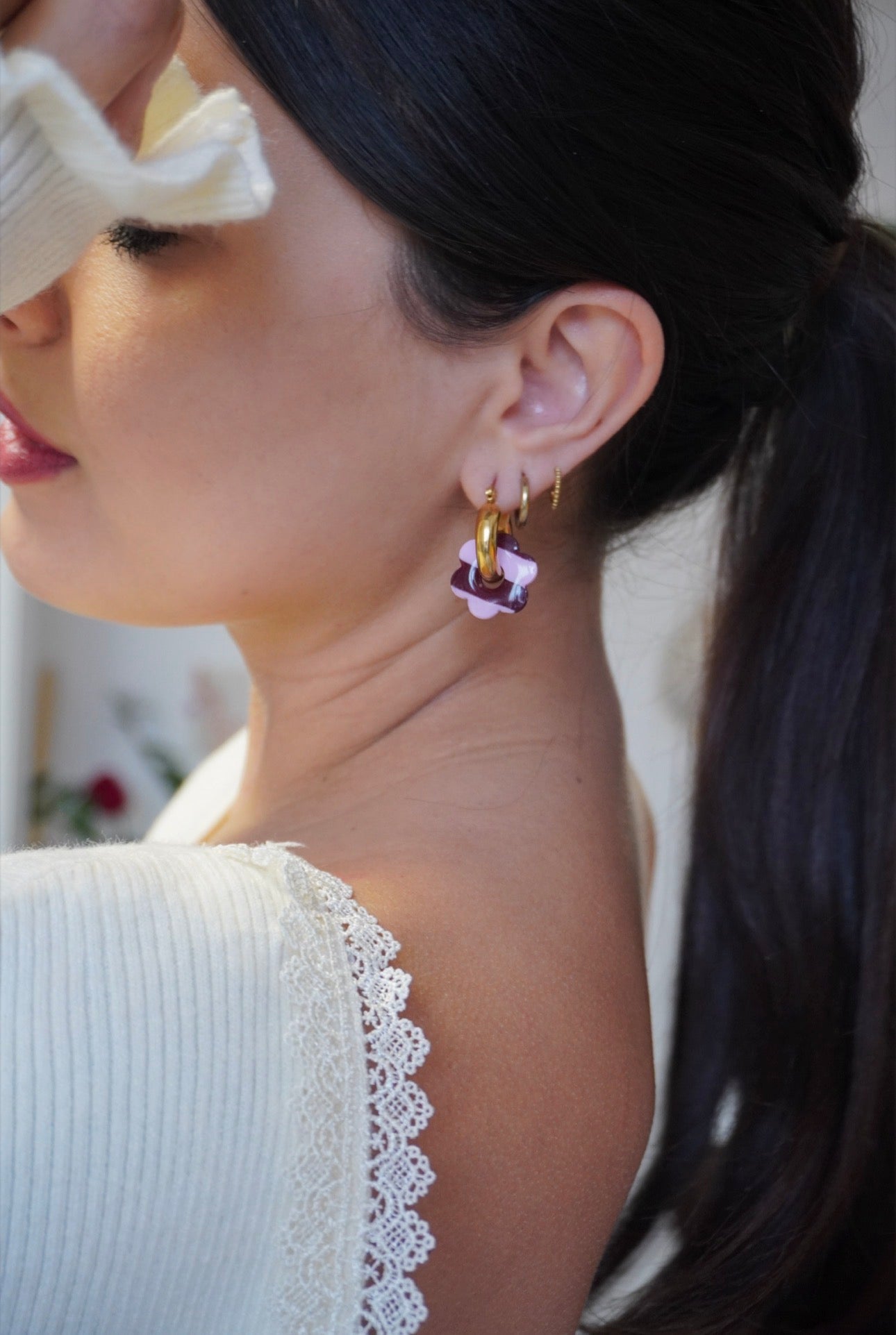 Pampilles rayures rose et bordeaux