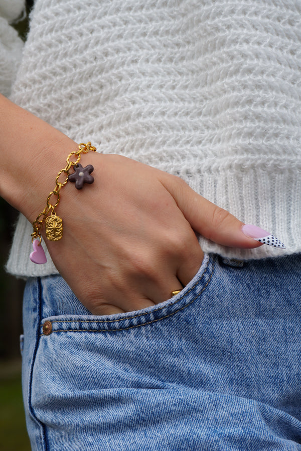 Bracelet charms cœur rose