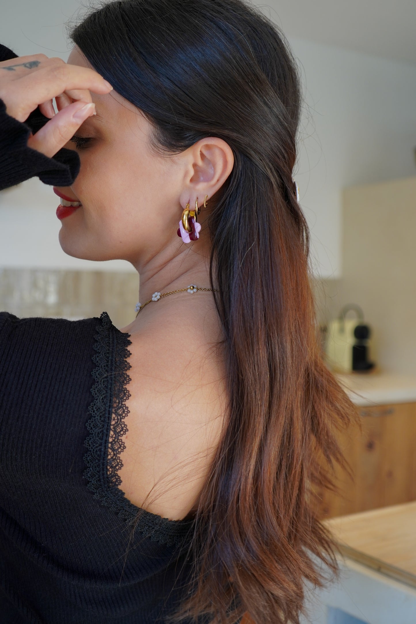 Pampilles rayures rose et bordeaux